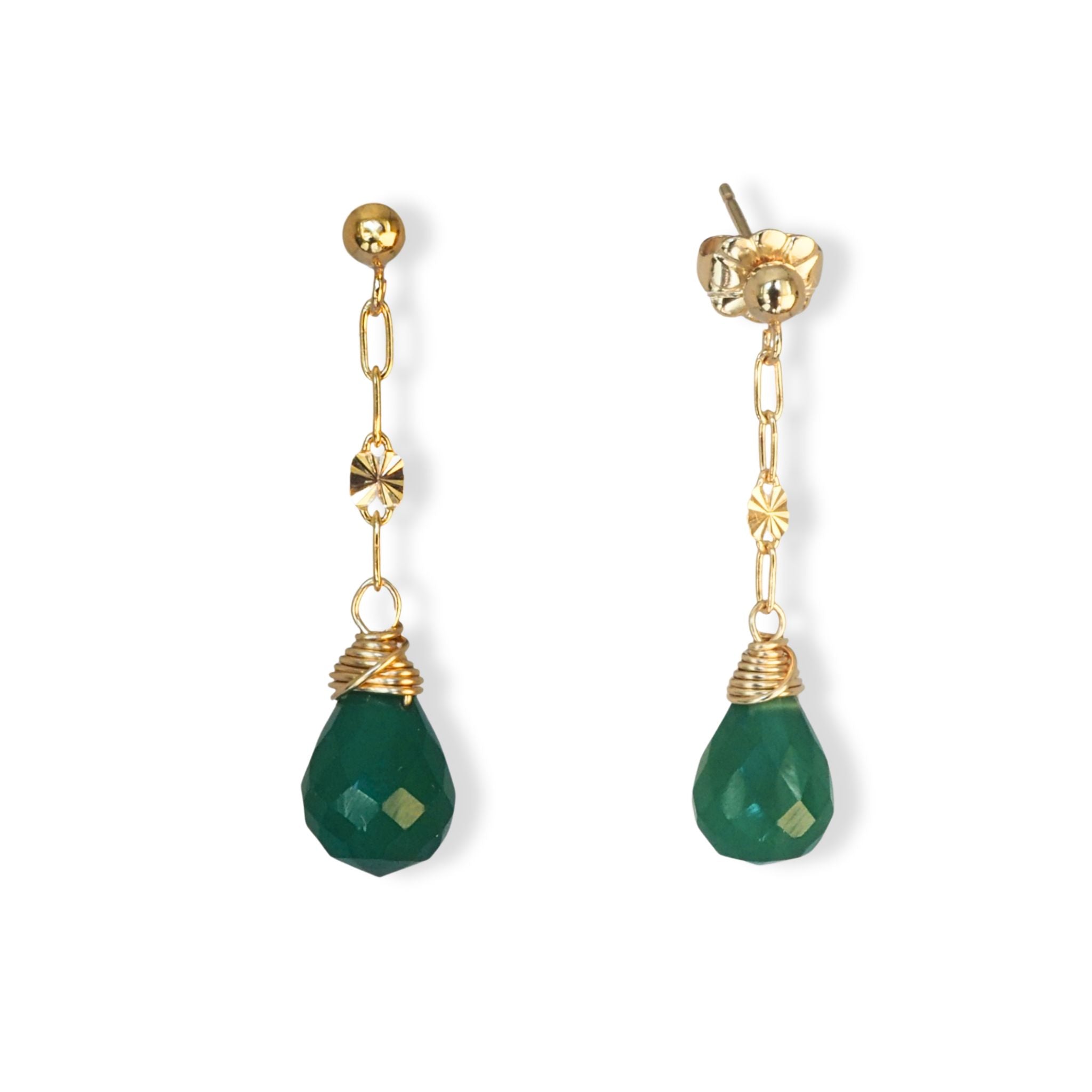 Lange oorbellen met edelsteen onyx in groen