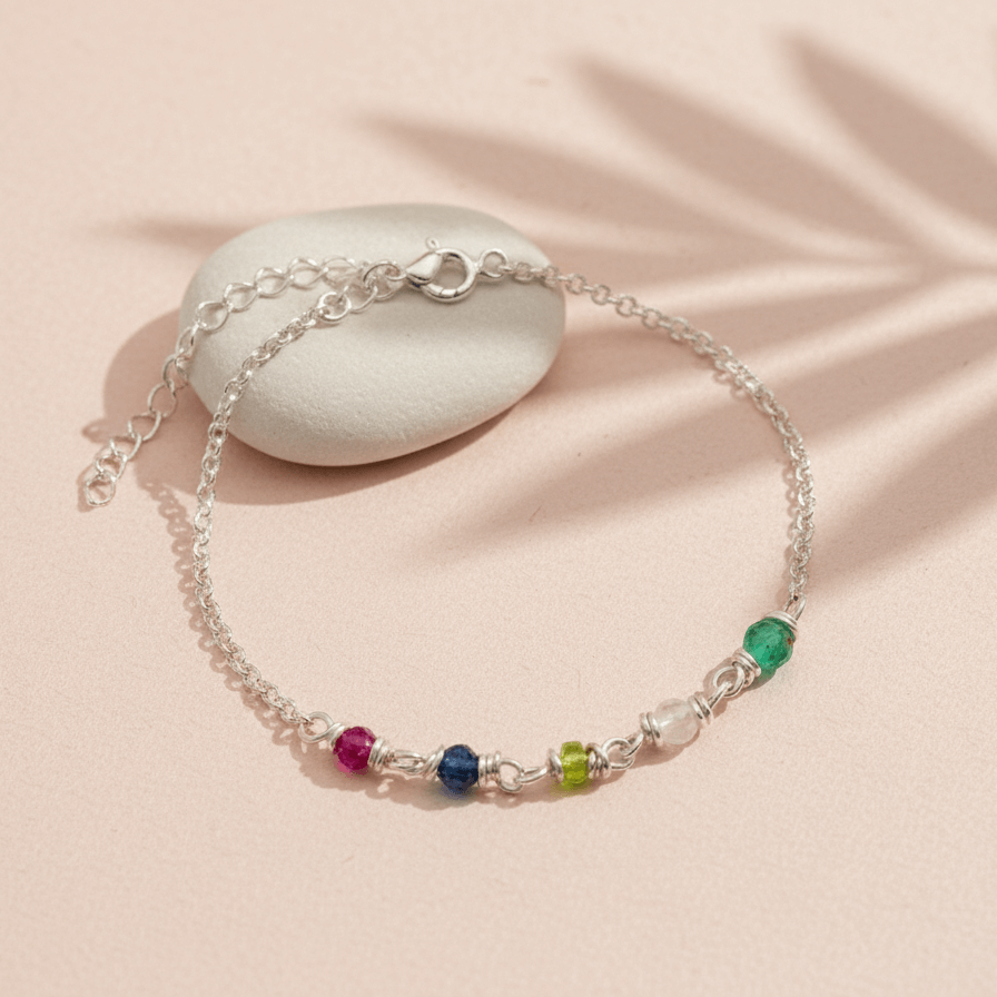 Geboortesteen armband zilver