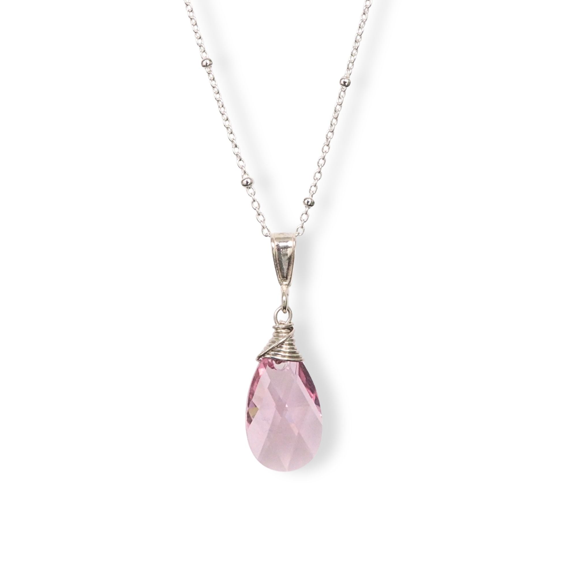 halsketting glaskristal druppel roze