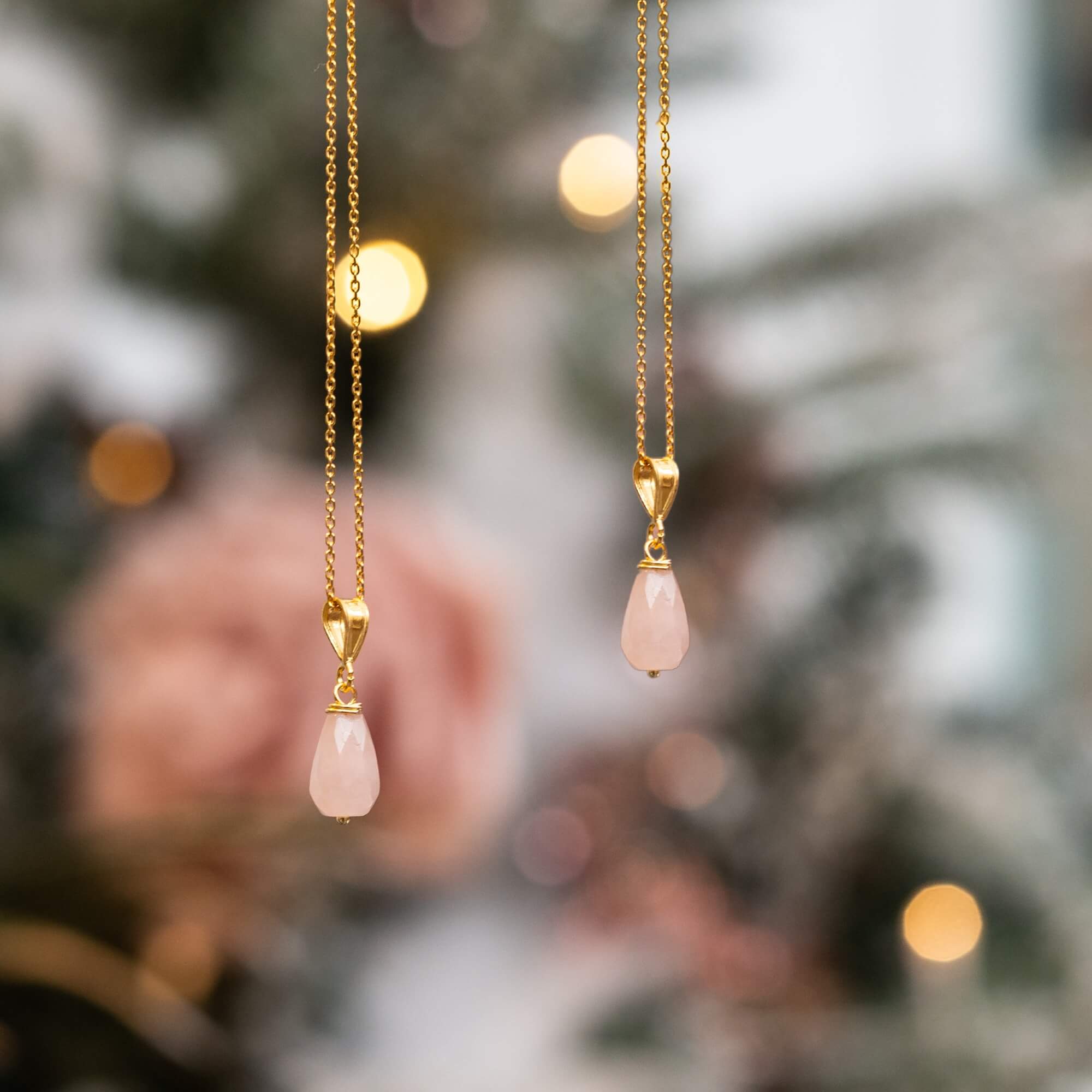 Moeder dochter halsketting met rozenkwarts | De steen van de liefde - Jewels with Flair