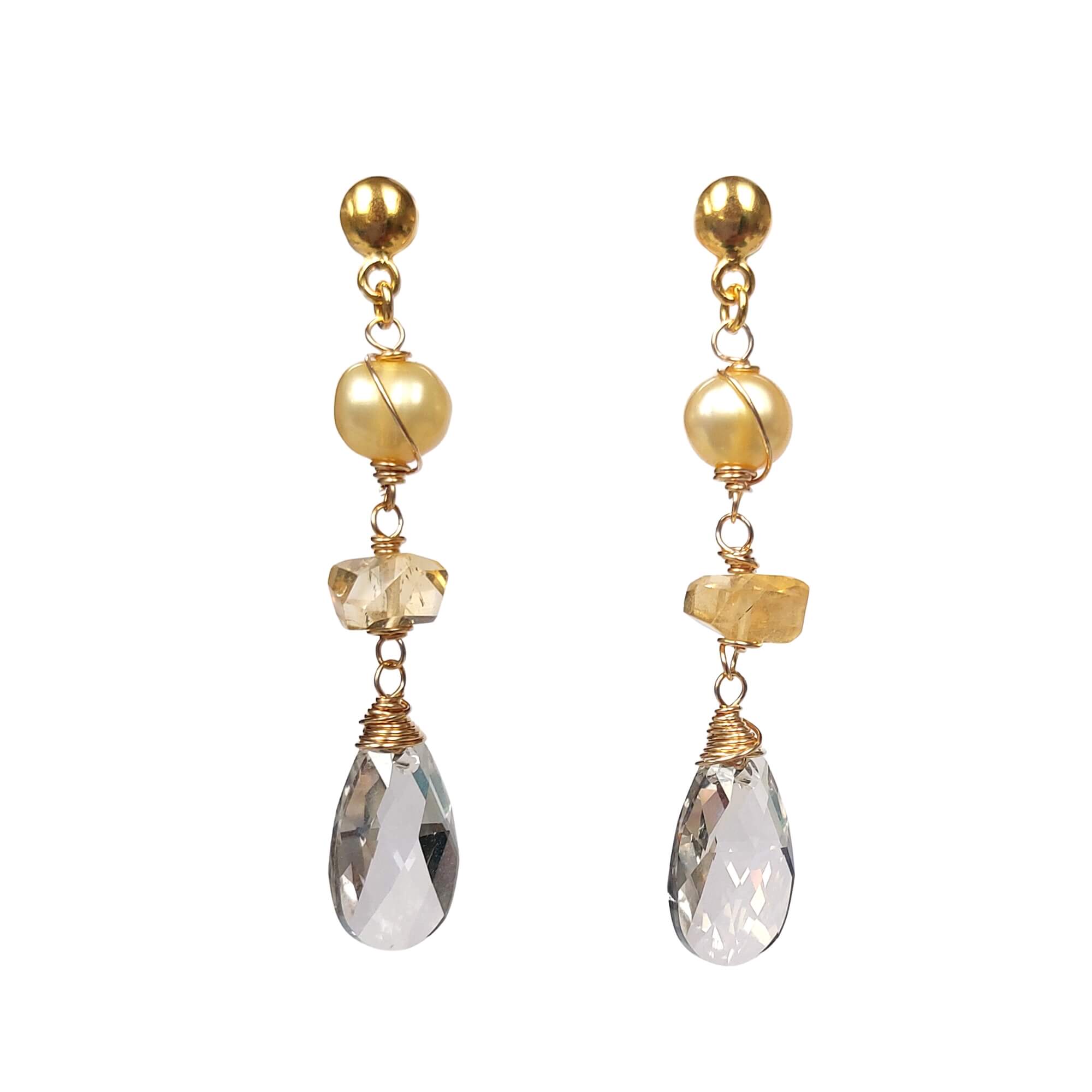 Chique lange oorbellen Citrien, Parels & Swarovski Oorbellen - Jewels with Flair