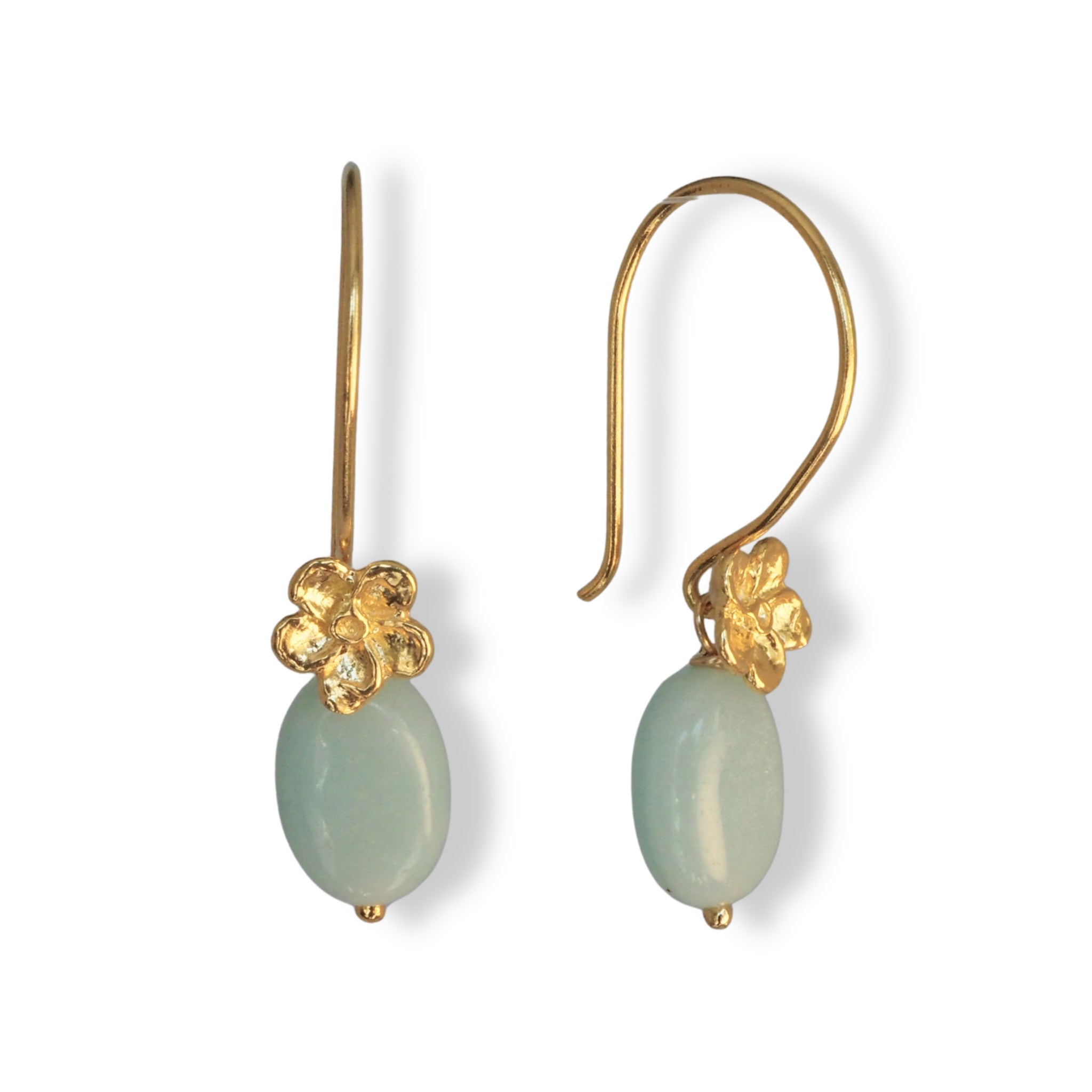 Oorbellen met bloemen en edelsteen amazoniet in verguld zilver