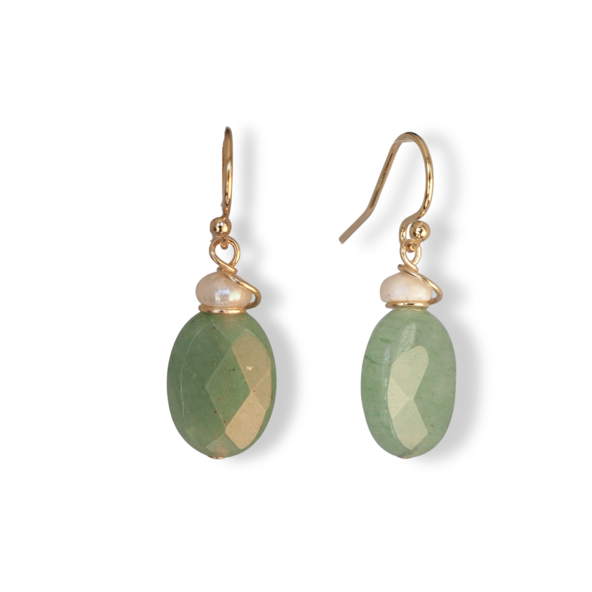 Oorbellen met edelsteen aventurijn en zoetwaterparels in gold filled