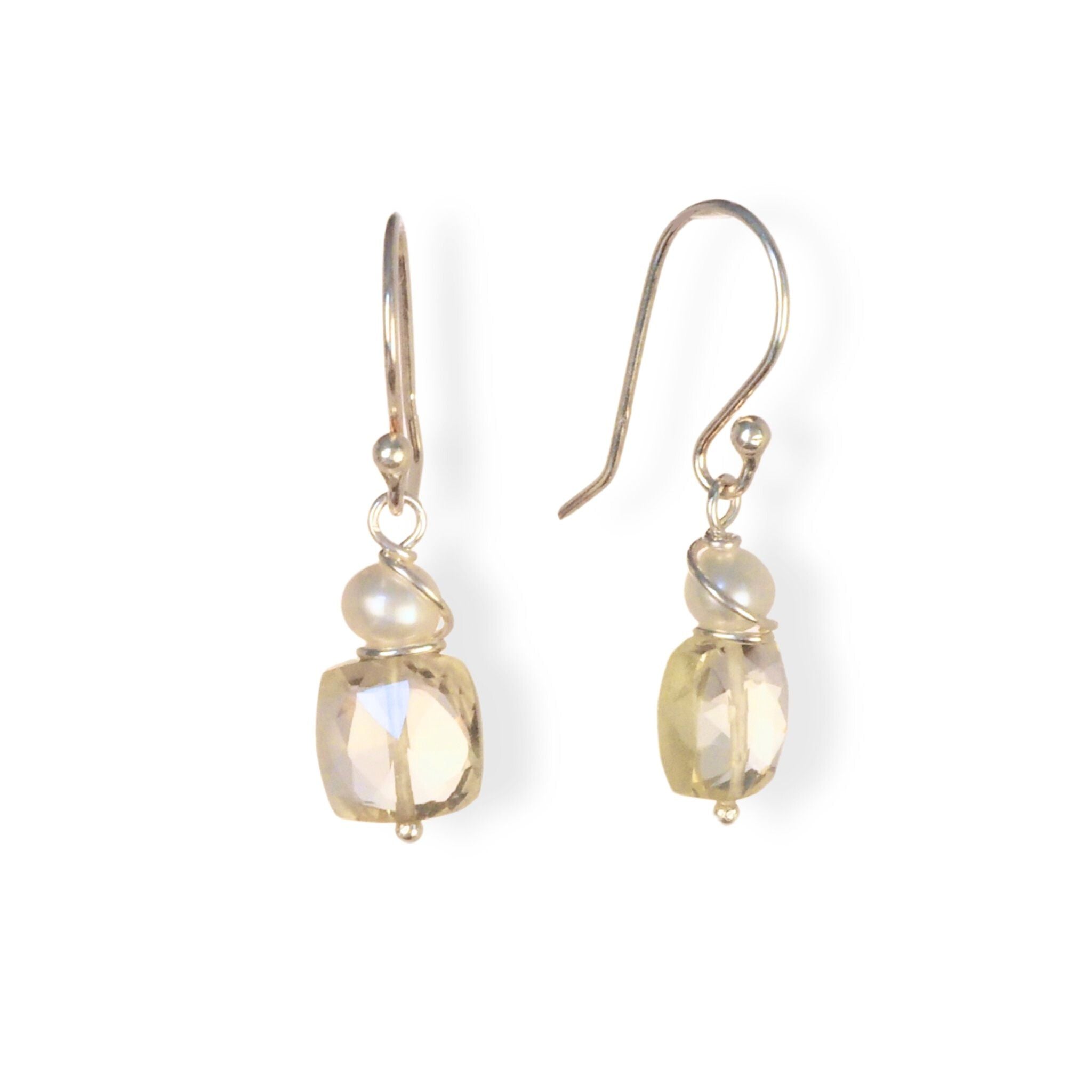 Oorbellen edelsteen citrien en zoetwaterparels