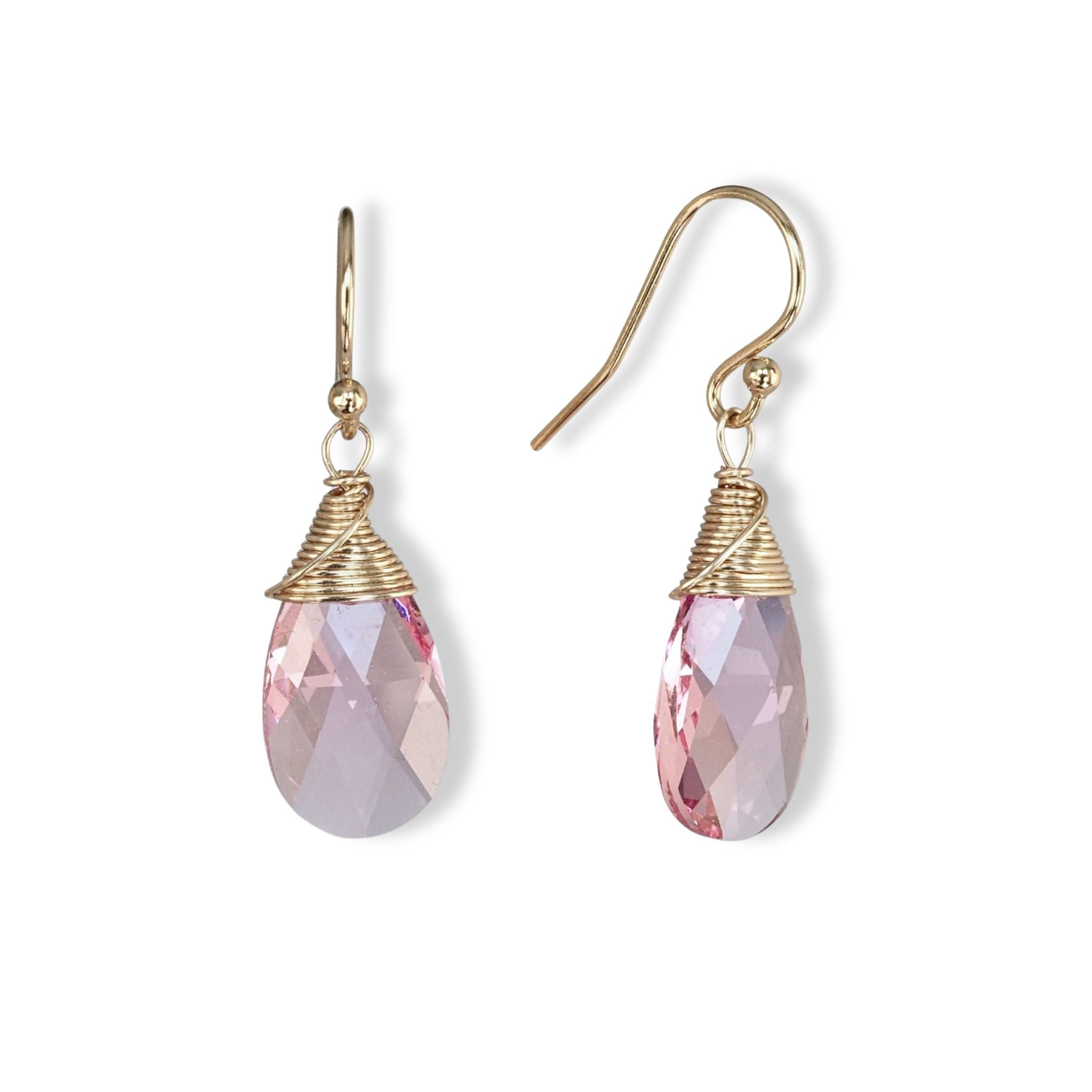 oorbellen glaskristal druppels roze in gold filled
