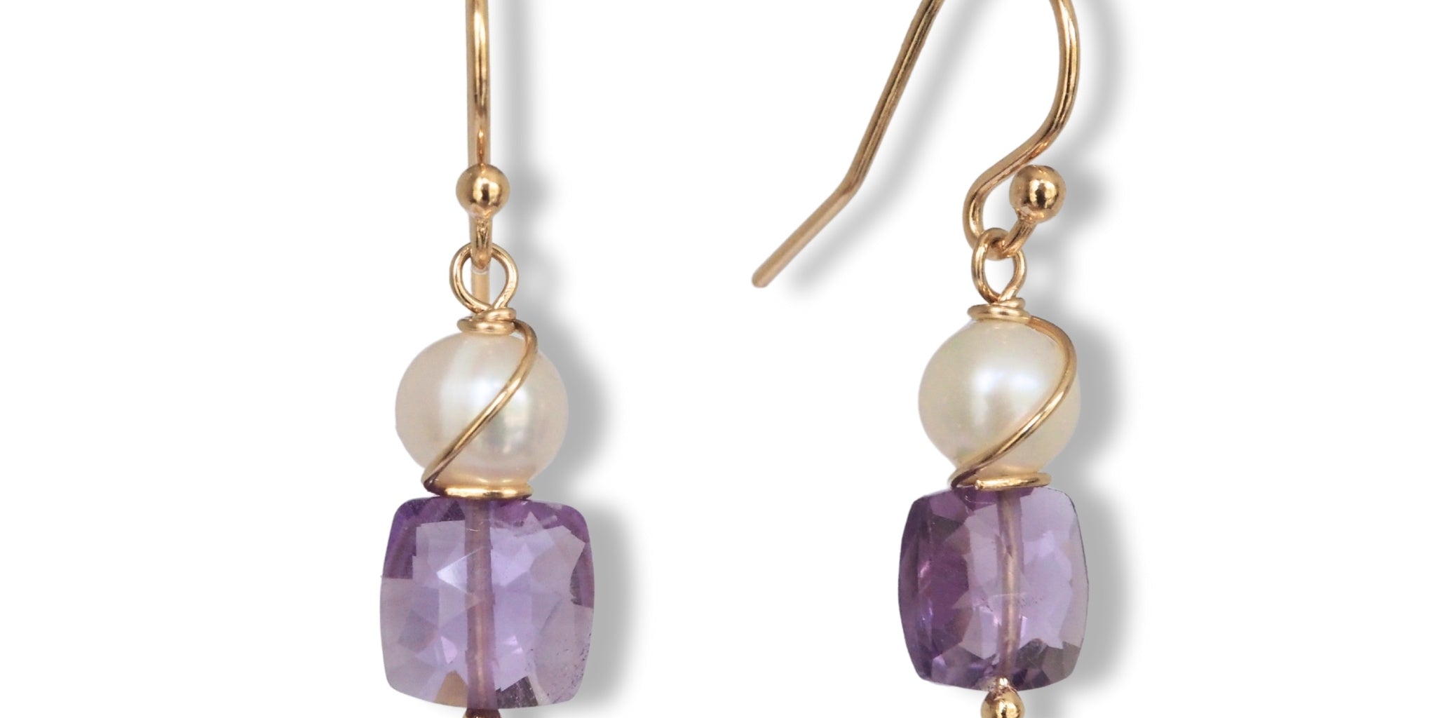 Oorbellen paarse amethist met zoetwaterparels in gold filled