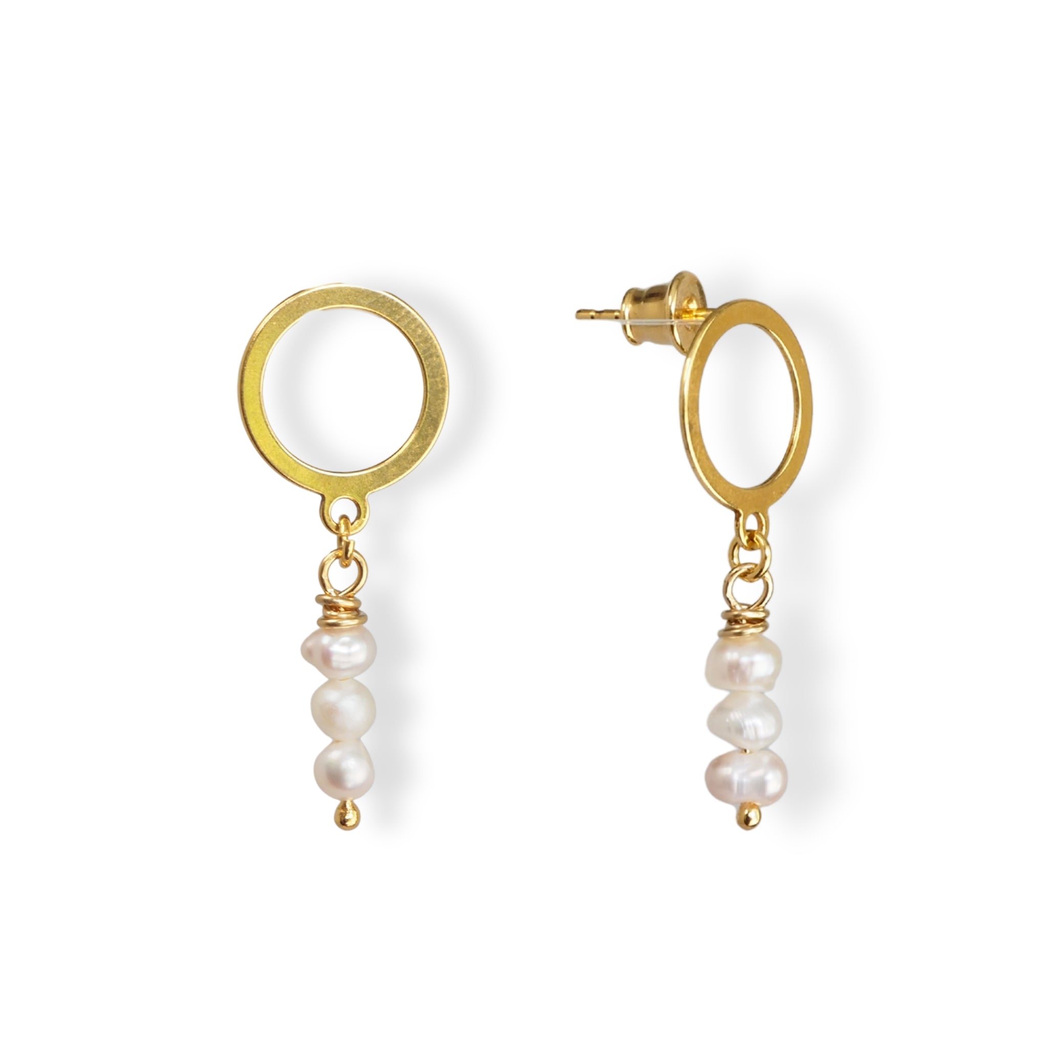 Oorbellen zoetwaterparel tubes, retro look. Keuze uit zilver of verguld zilver