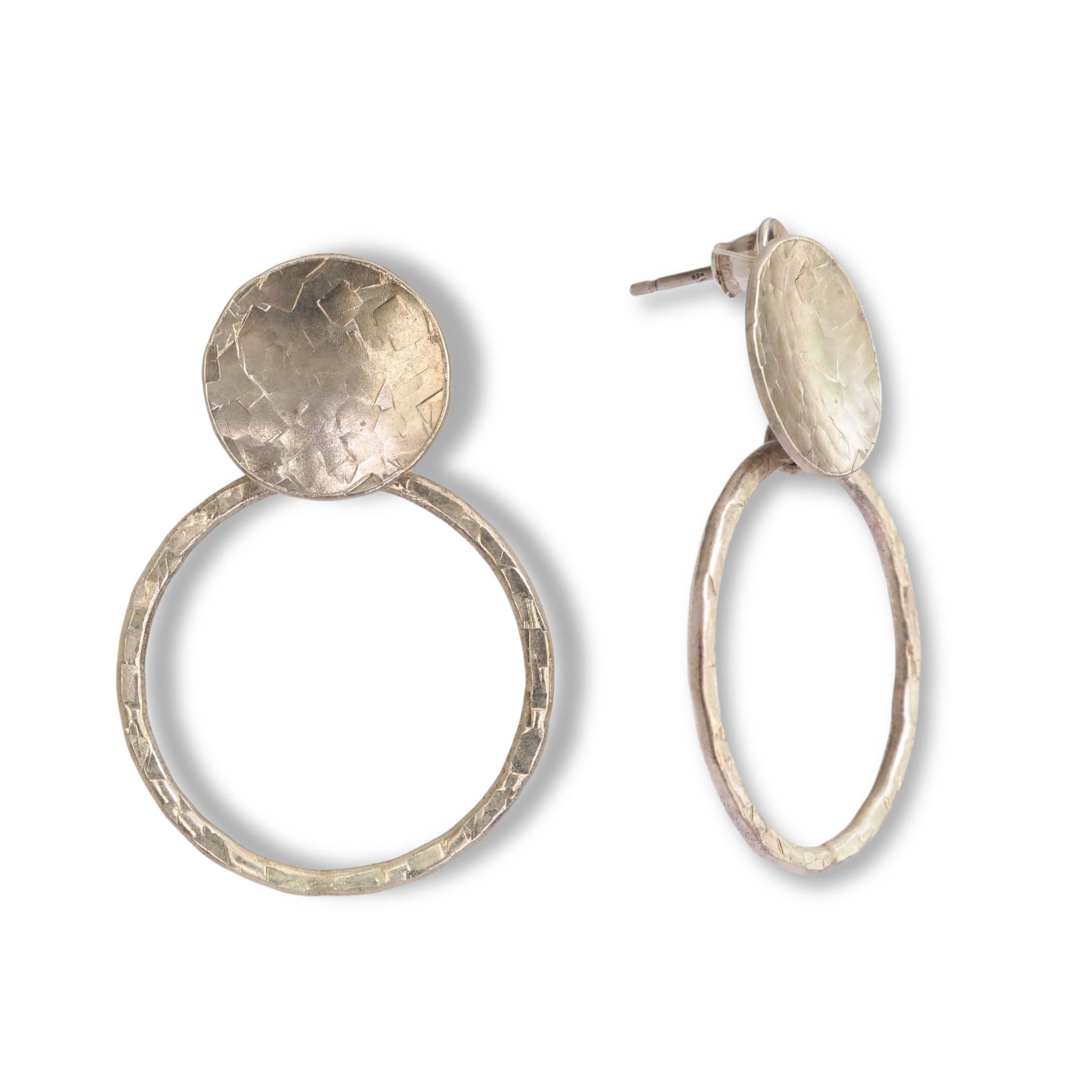 Statement oorbellen sterling zilver met smeedhamer bewerkt