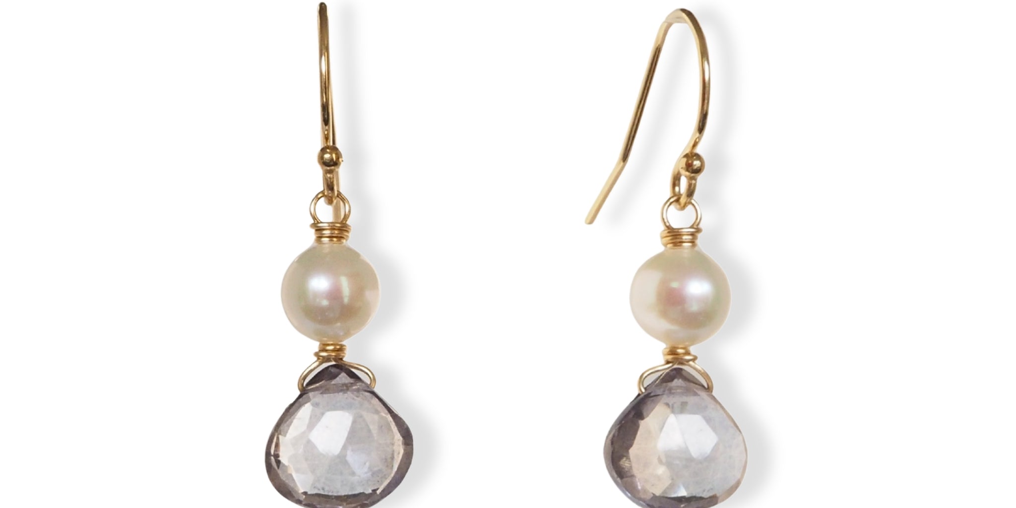 Oorbellen bergkristal en zoetwaterparels in gold filled 14K