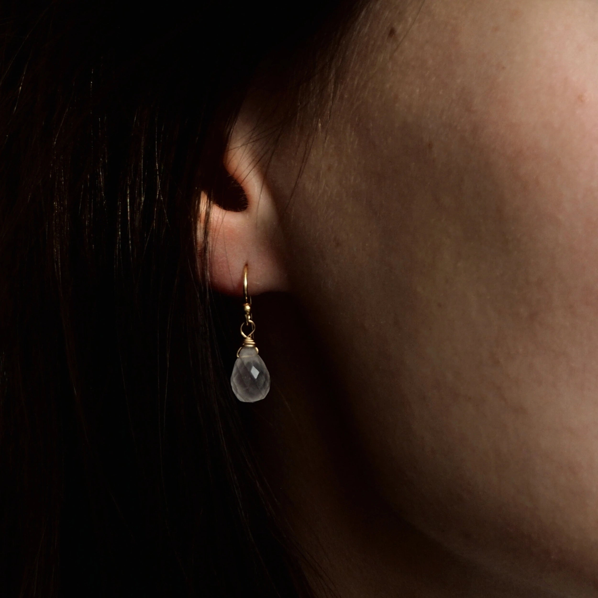 Rozenkwarts oorbellen druppels