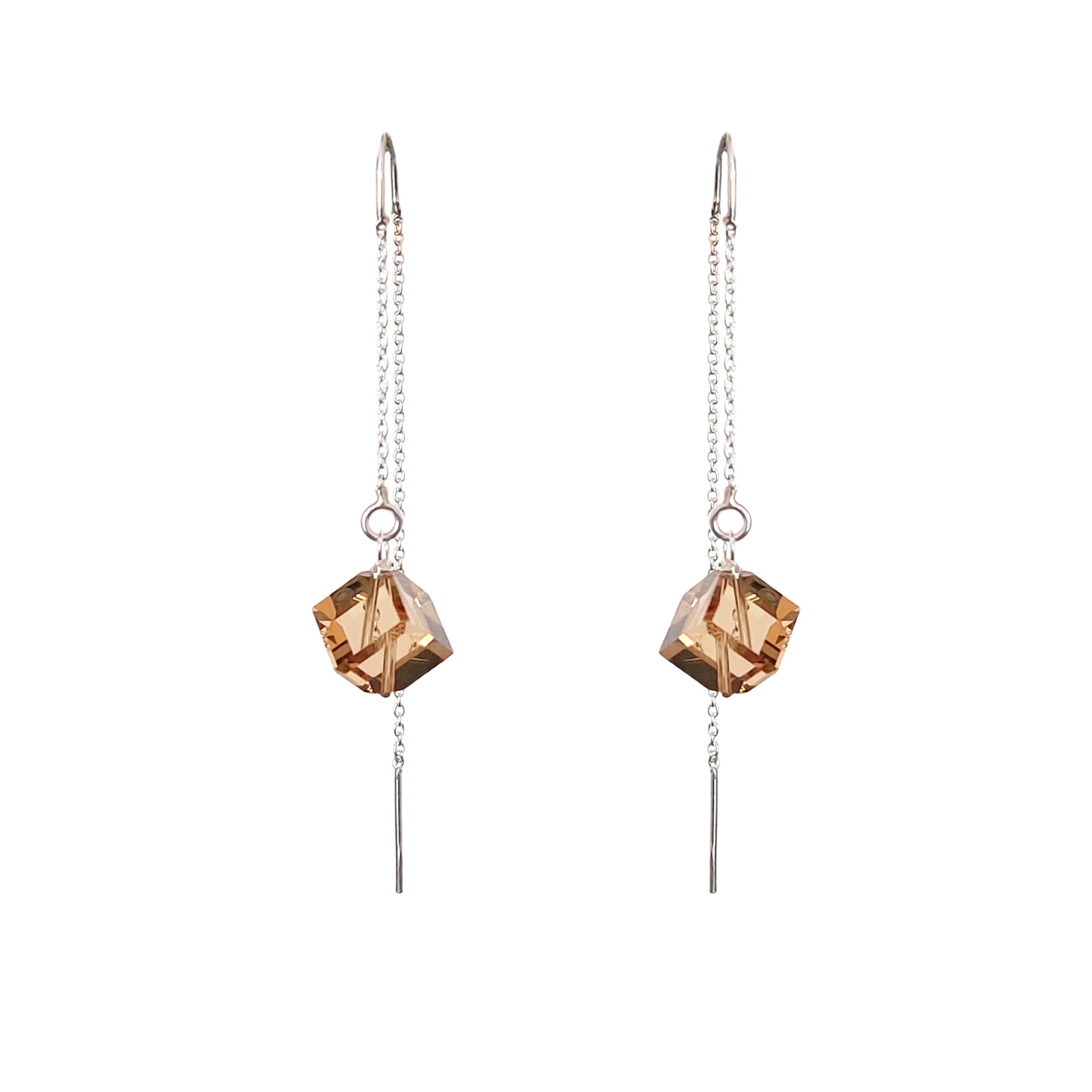Schitterende Champagne Swarovski Cube Threader Oorbellen Oorbellen - Jewels with Flair
