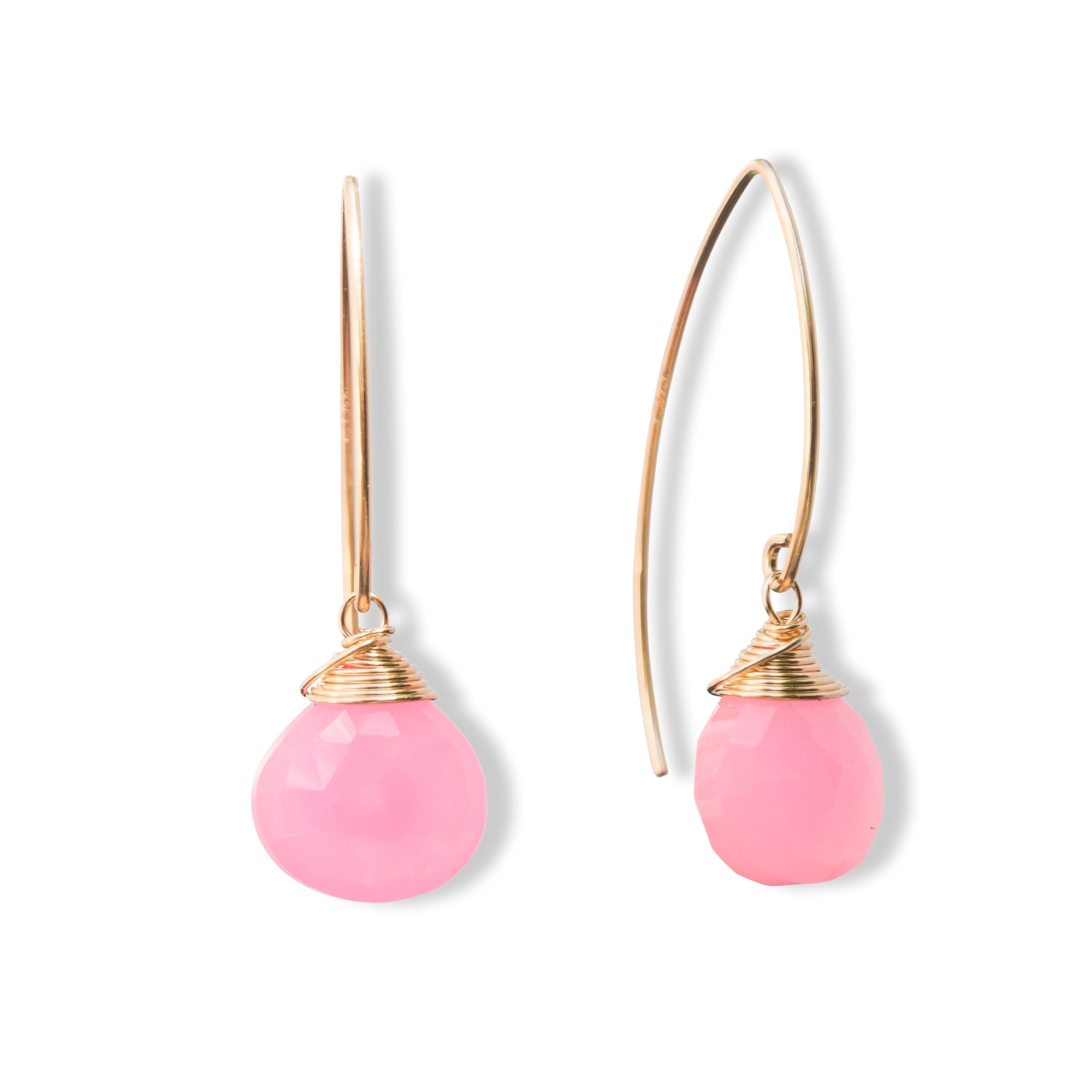 Elipse oorbellen chalcedoon druppels in neon roze