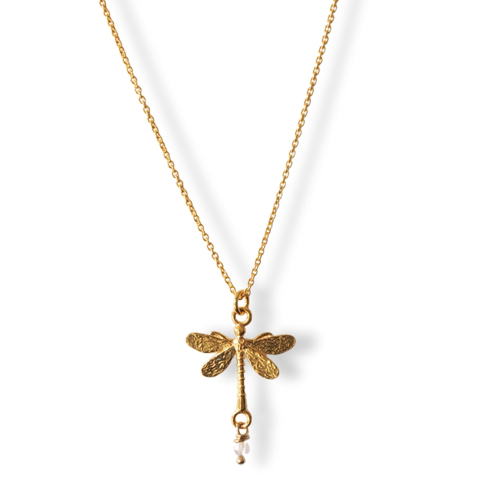 halsketting met bedel van een libel en edelsteen rozenkwarts in verguld zilver