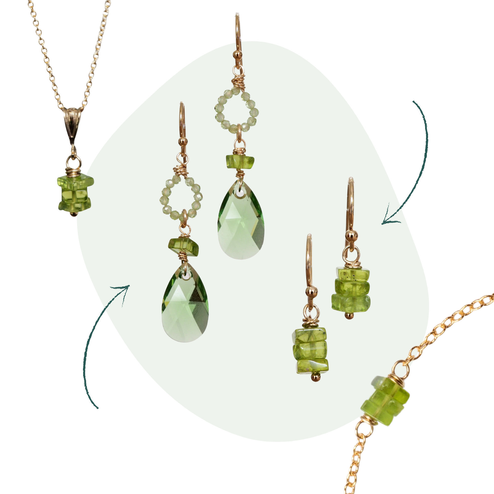 Chique oorbellen met glaskristal druppels en peridoot Oorbellen - Jewels with Flair