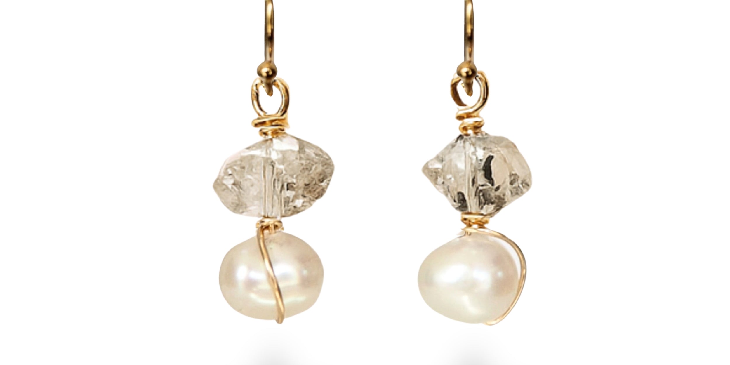 oorbellen goud en zilver herkimer diamant en zoetwaterparels