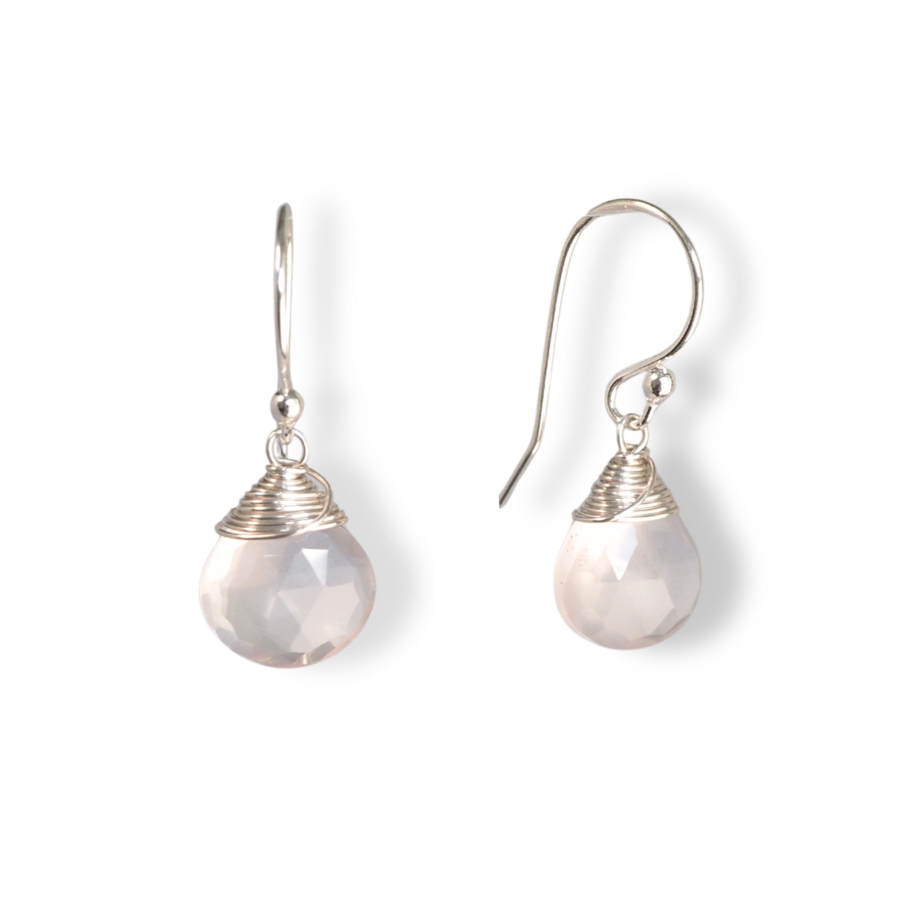 Oorbellen met rozenkwarts briolettes in sterling zilver