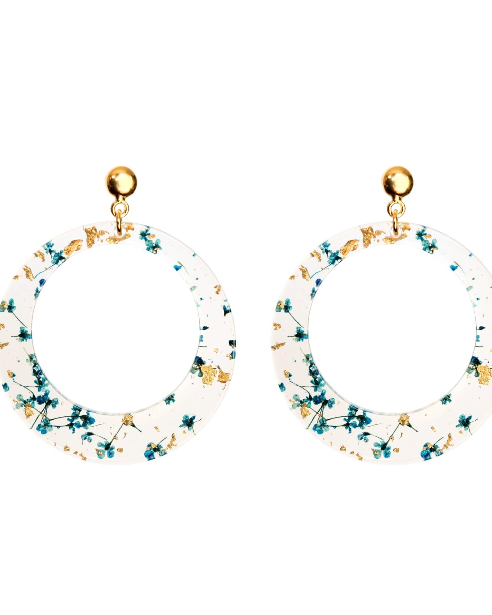 Statement oorbellen bloemen petrol blue in goud of zilver
