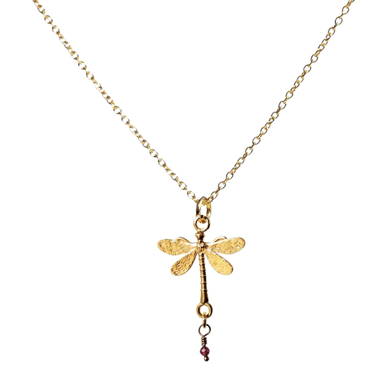 Halsketting met libel en edelsteen granaat Halskettingen - Jewels with Flair