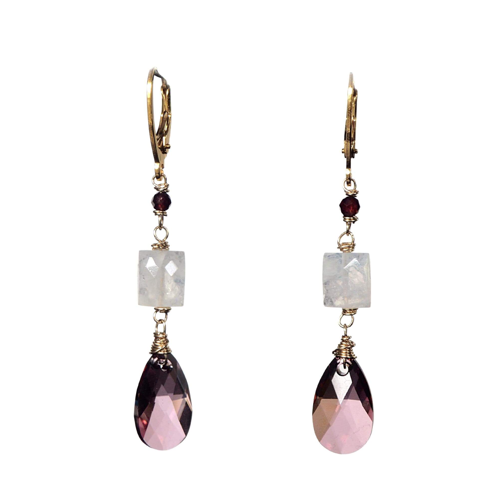 Maxima oorbellen met Swarovski, maansteen en granaat