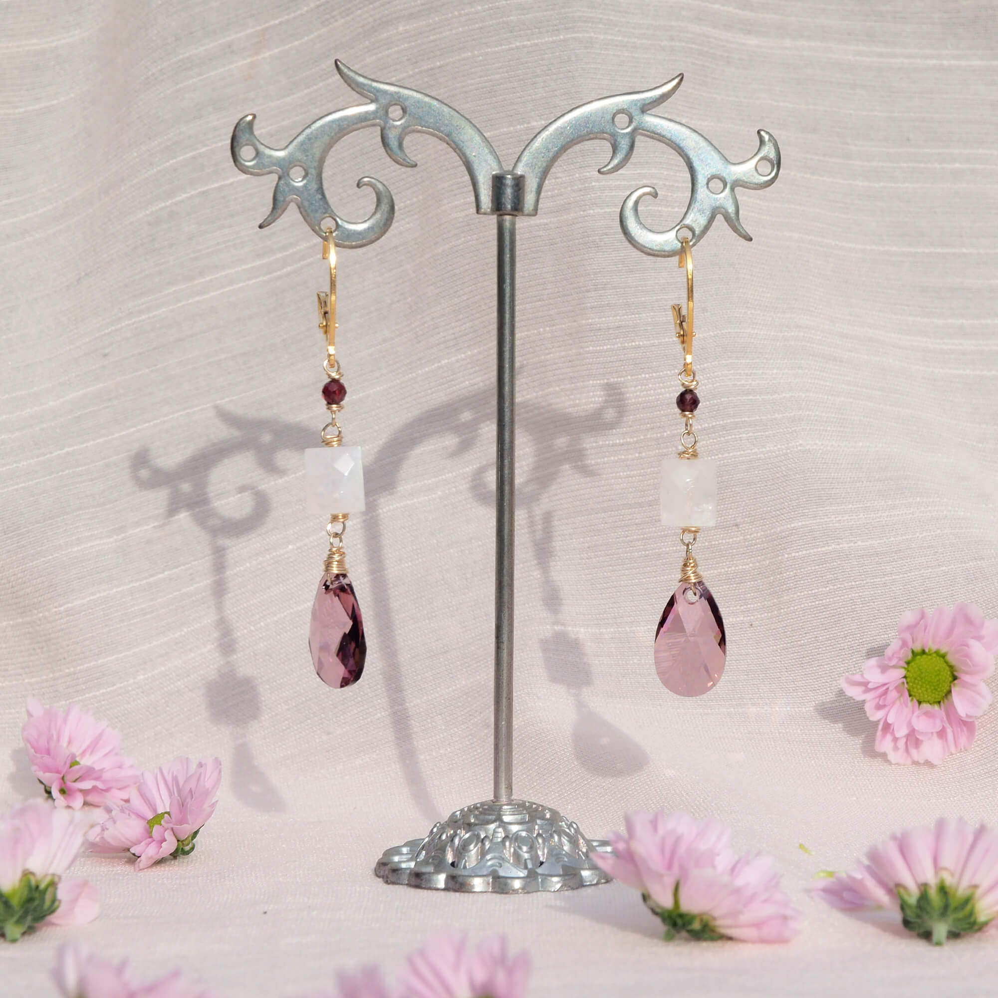 Lange oorbellen in lila