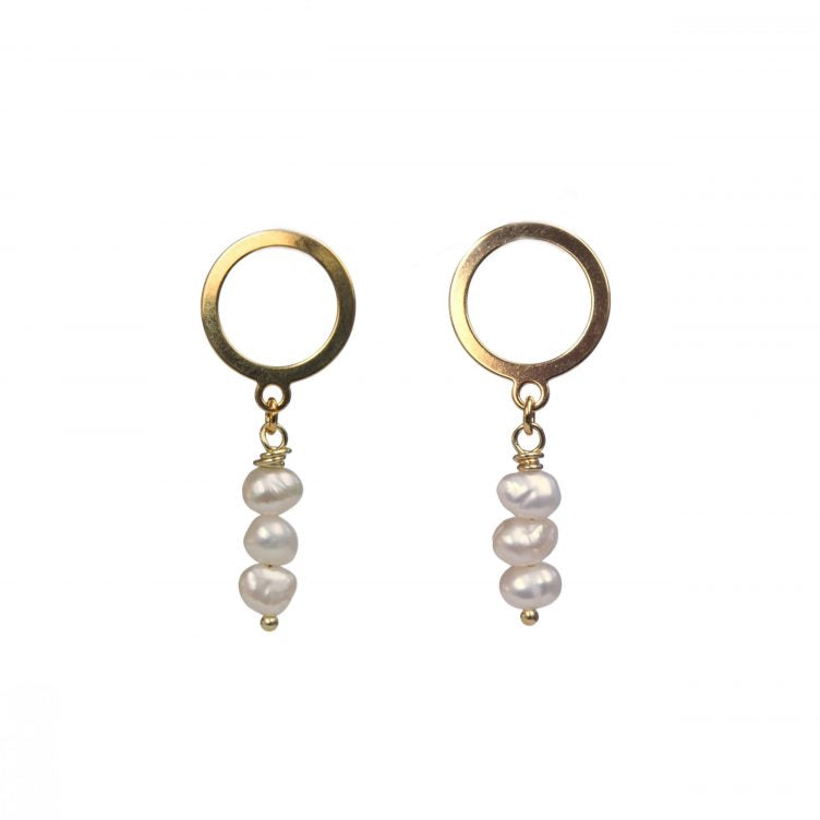 Oorbellen retro look zoetwaterparels goud