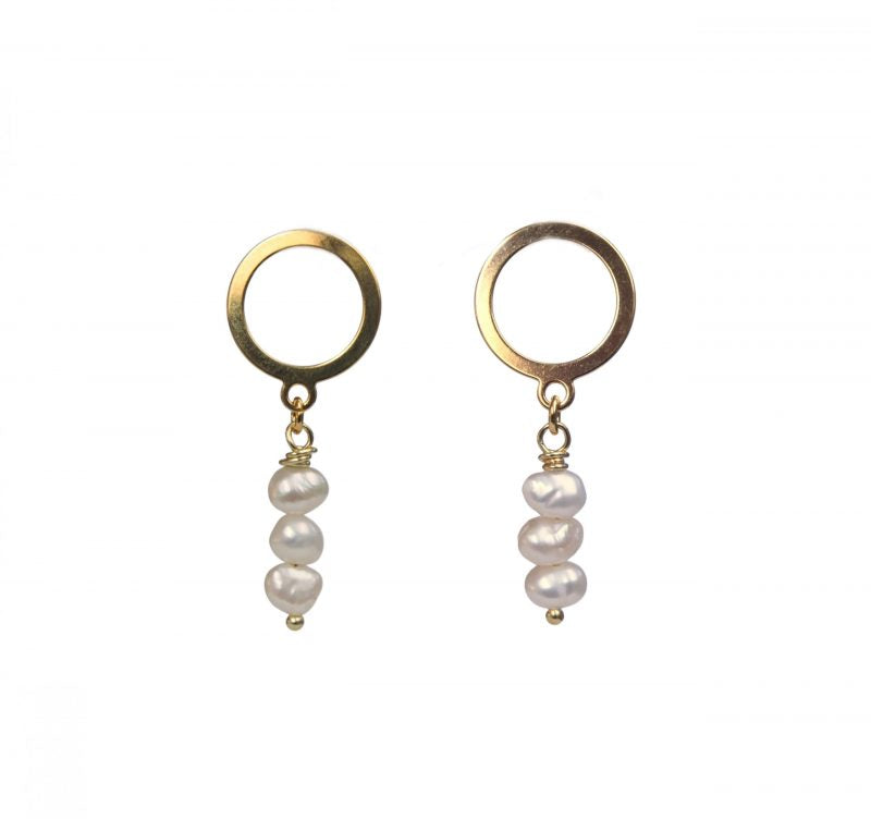 Oorbellen retro look zoetwaterparels goud