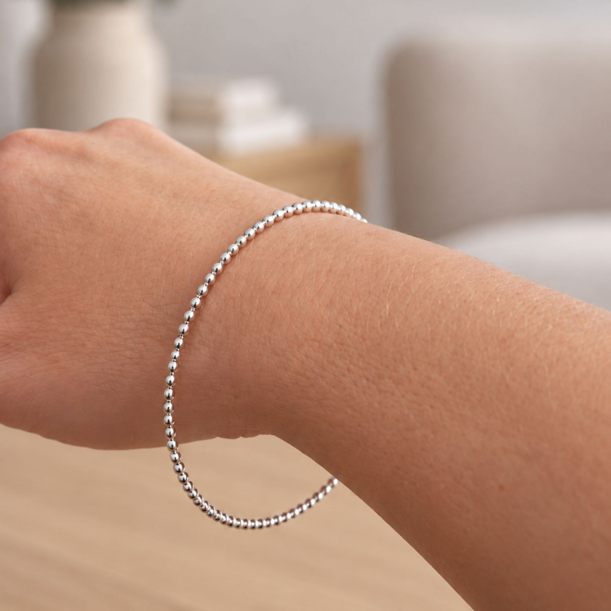 Zilveren Bangle pareldraad
