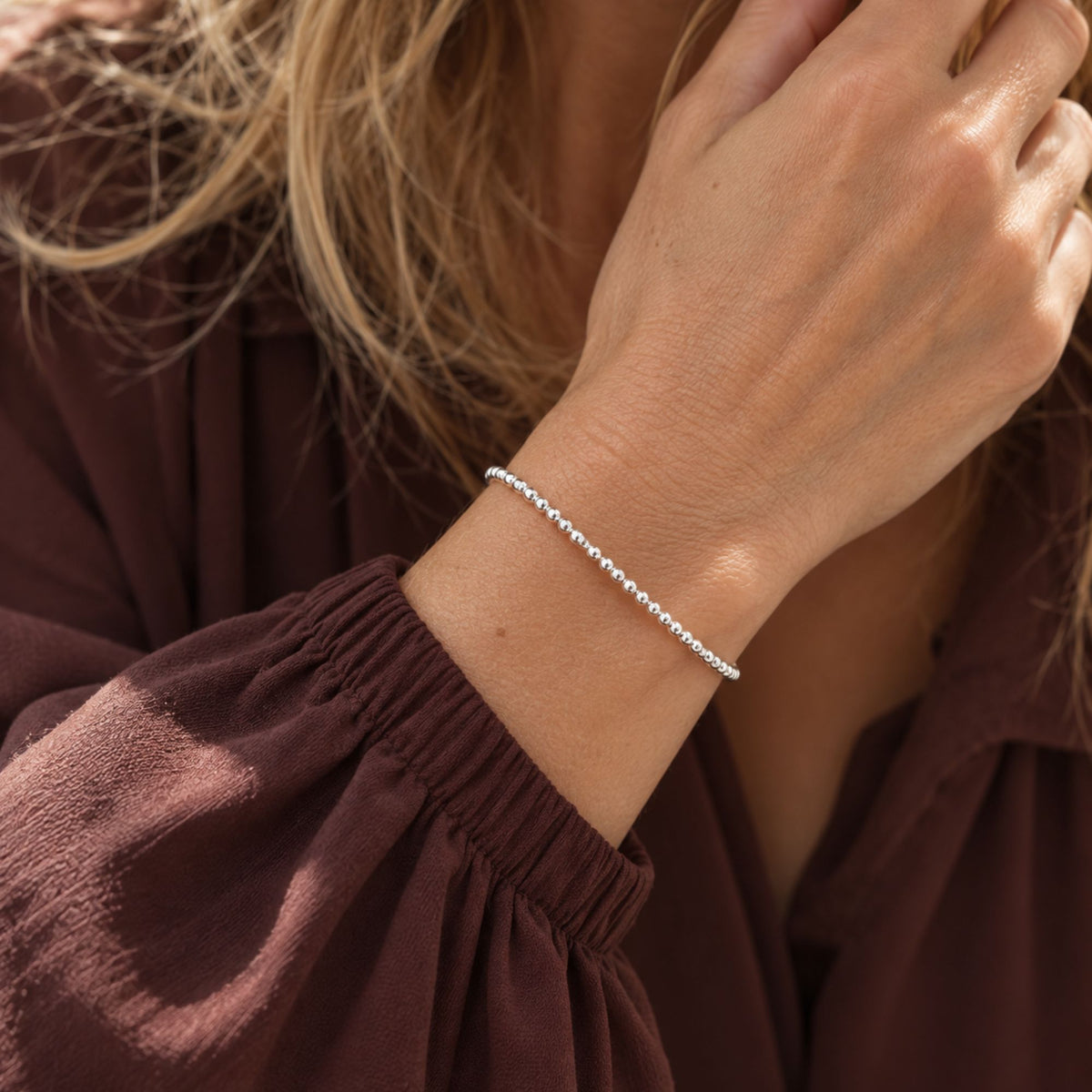 Zilveren Bangle pareldraad