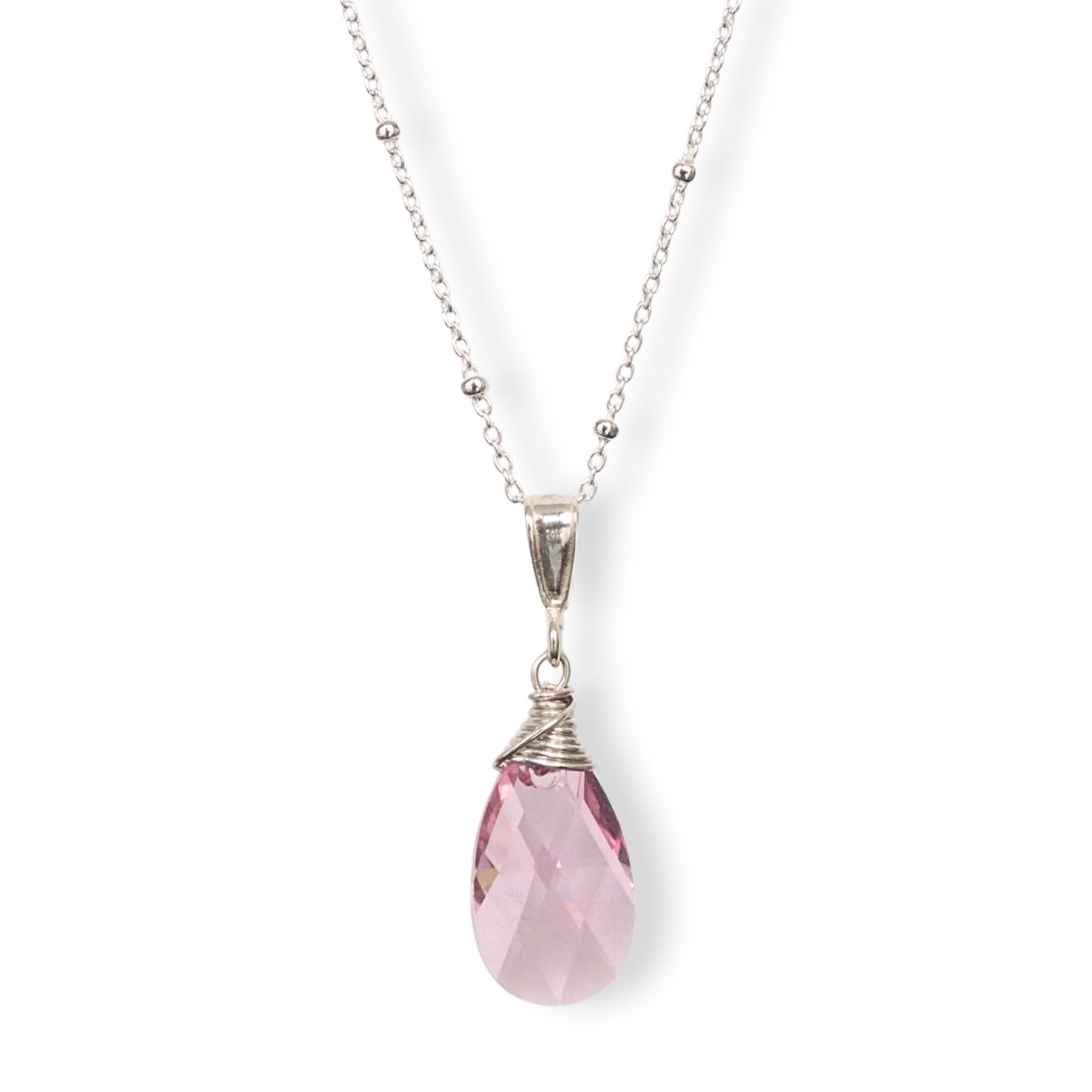 halsketting glaskristal druppel roze