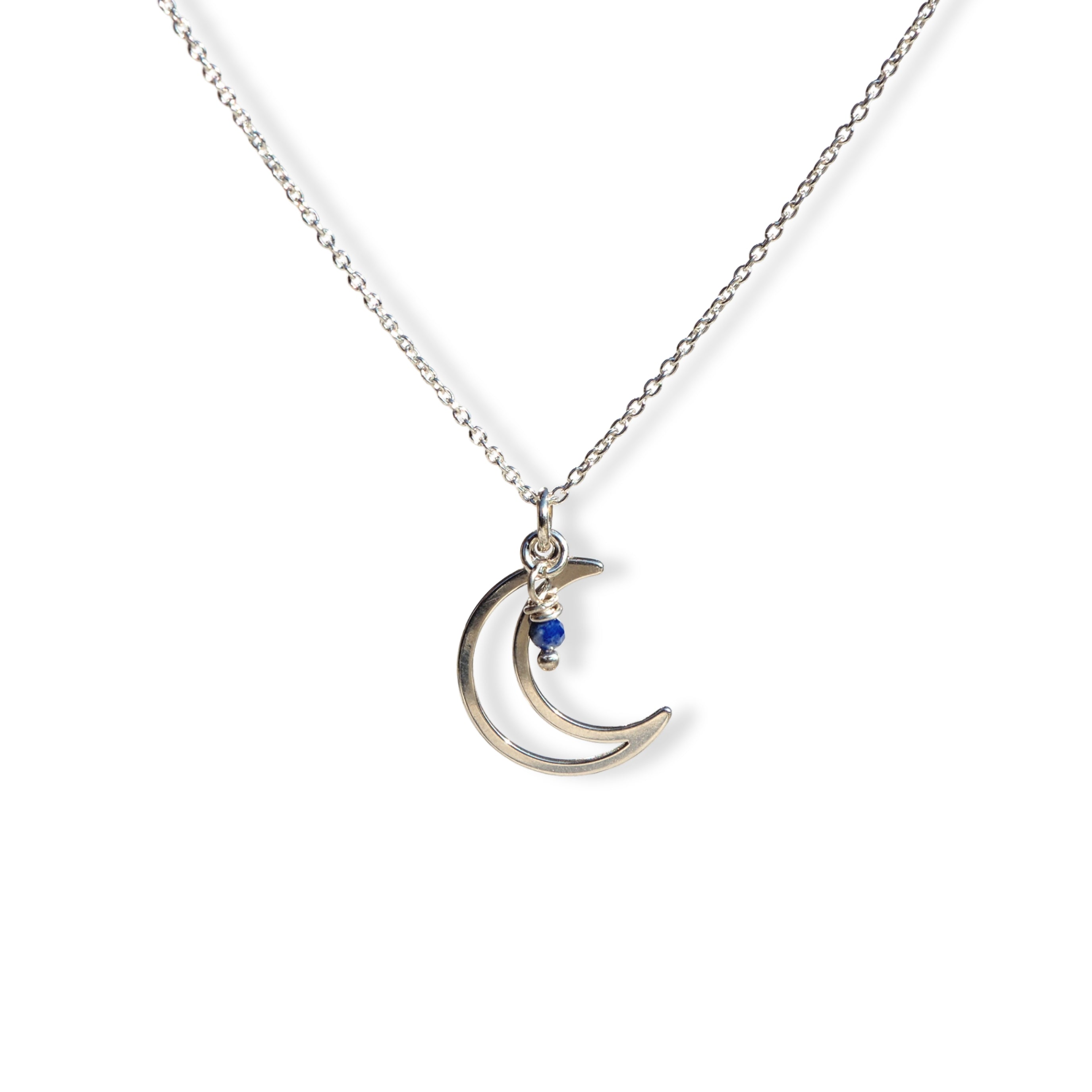 halsketting met maan bedel en edelsteen lapis lazuli