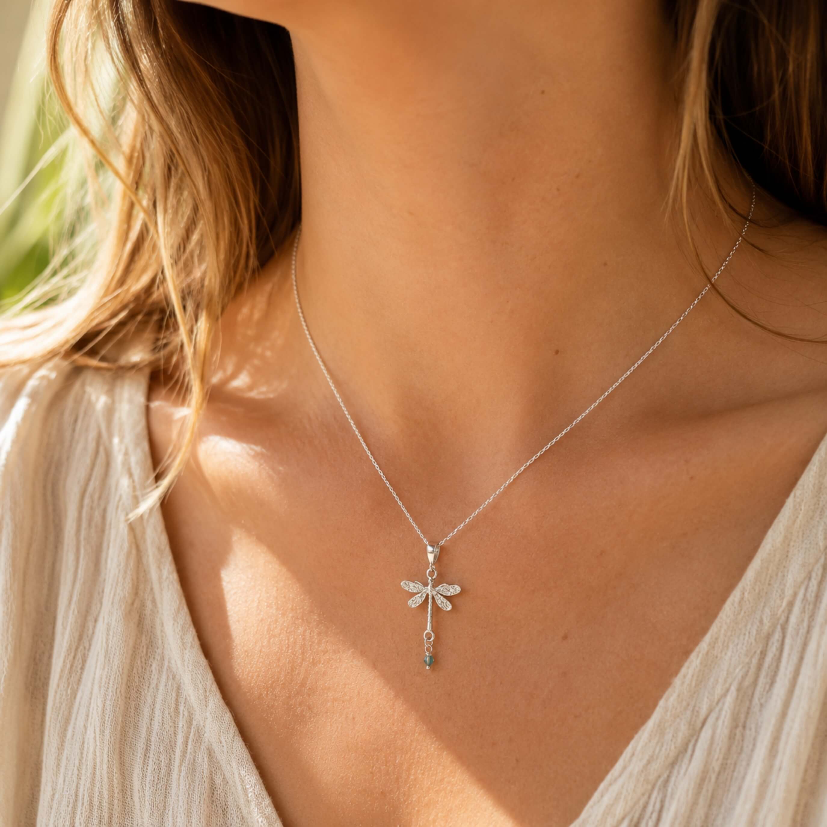 halsketting libel en swarovski kraaltje sterling zilver
