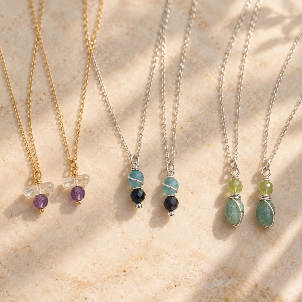 Moeder dochter ketting set met echte edelstenen