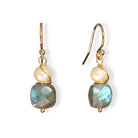 Handgemaakte oorbellen met edelsteen labradoriet en zoetwaterparels