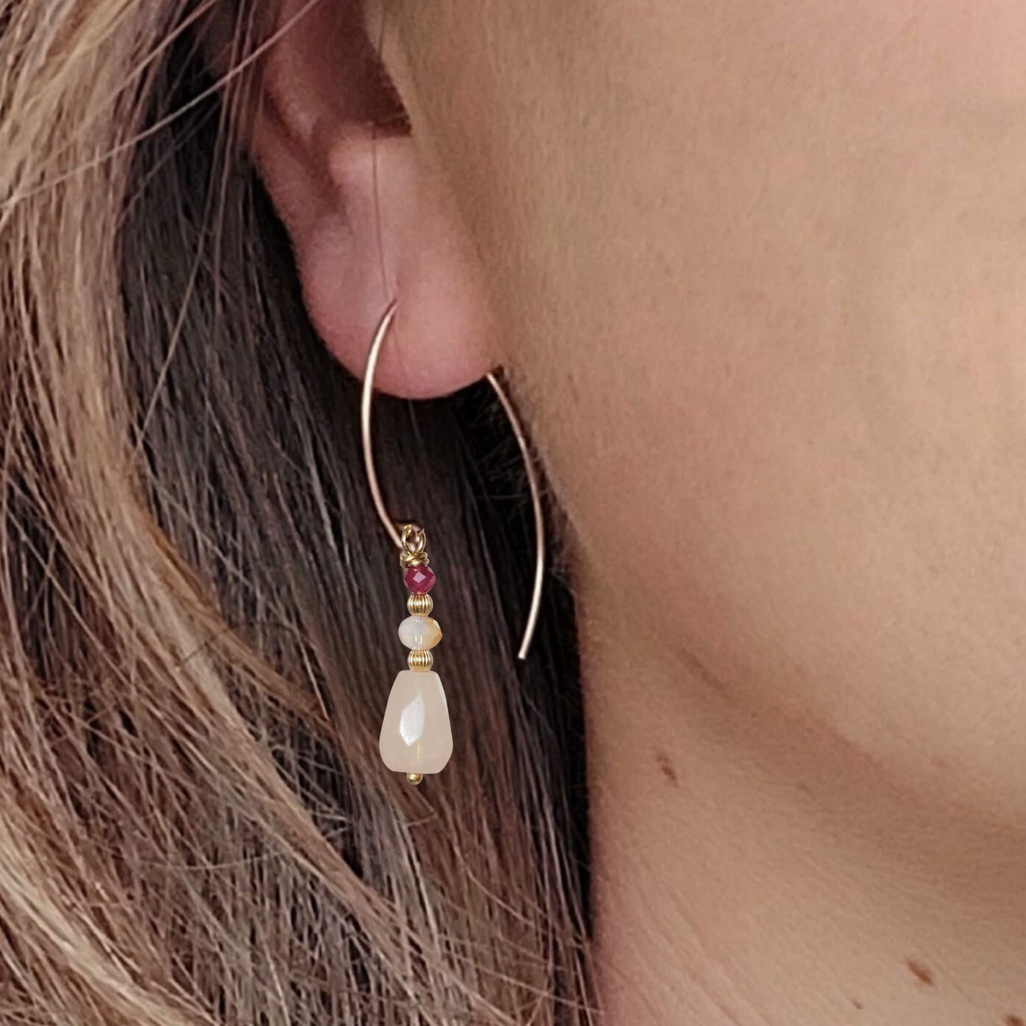 Oorbellen rozenkwarts en robijn