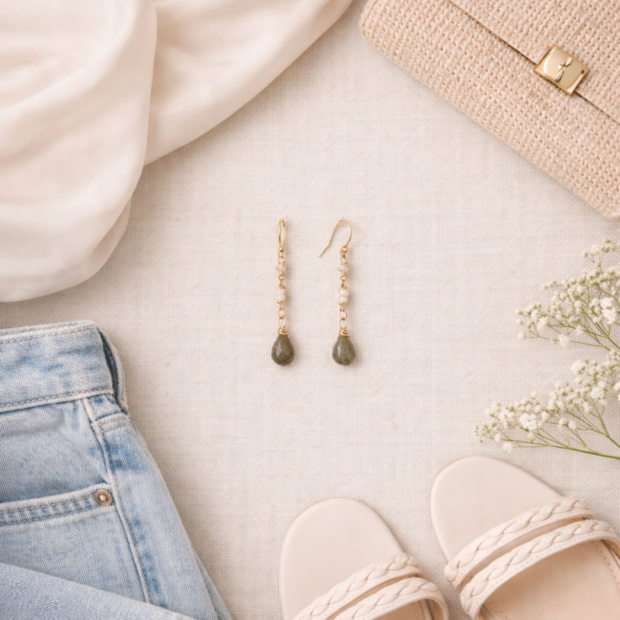 Oorbellen labradoriet en maansteen