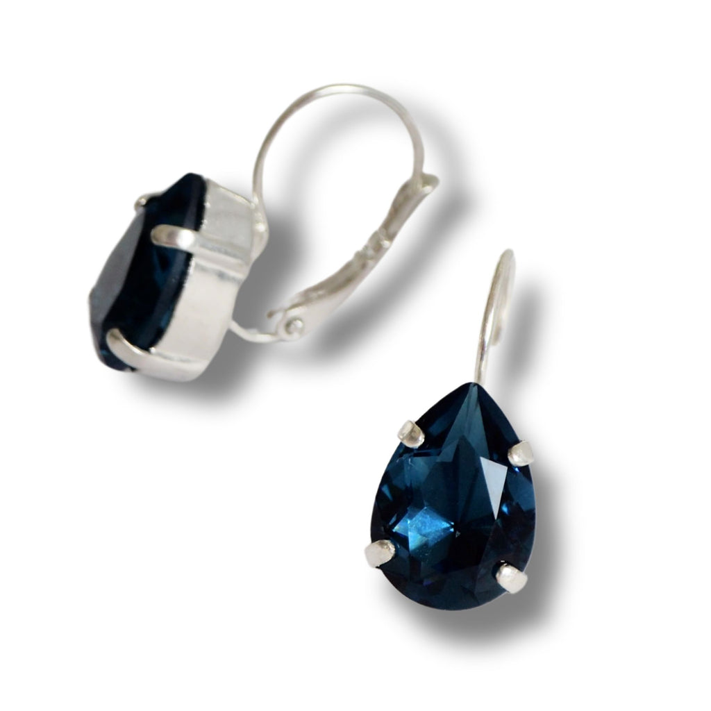 blauwe druppel oorbellen Swarovski montana blauw