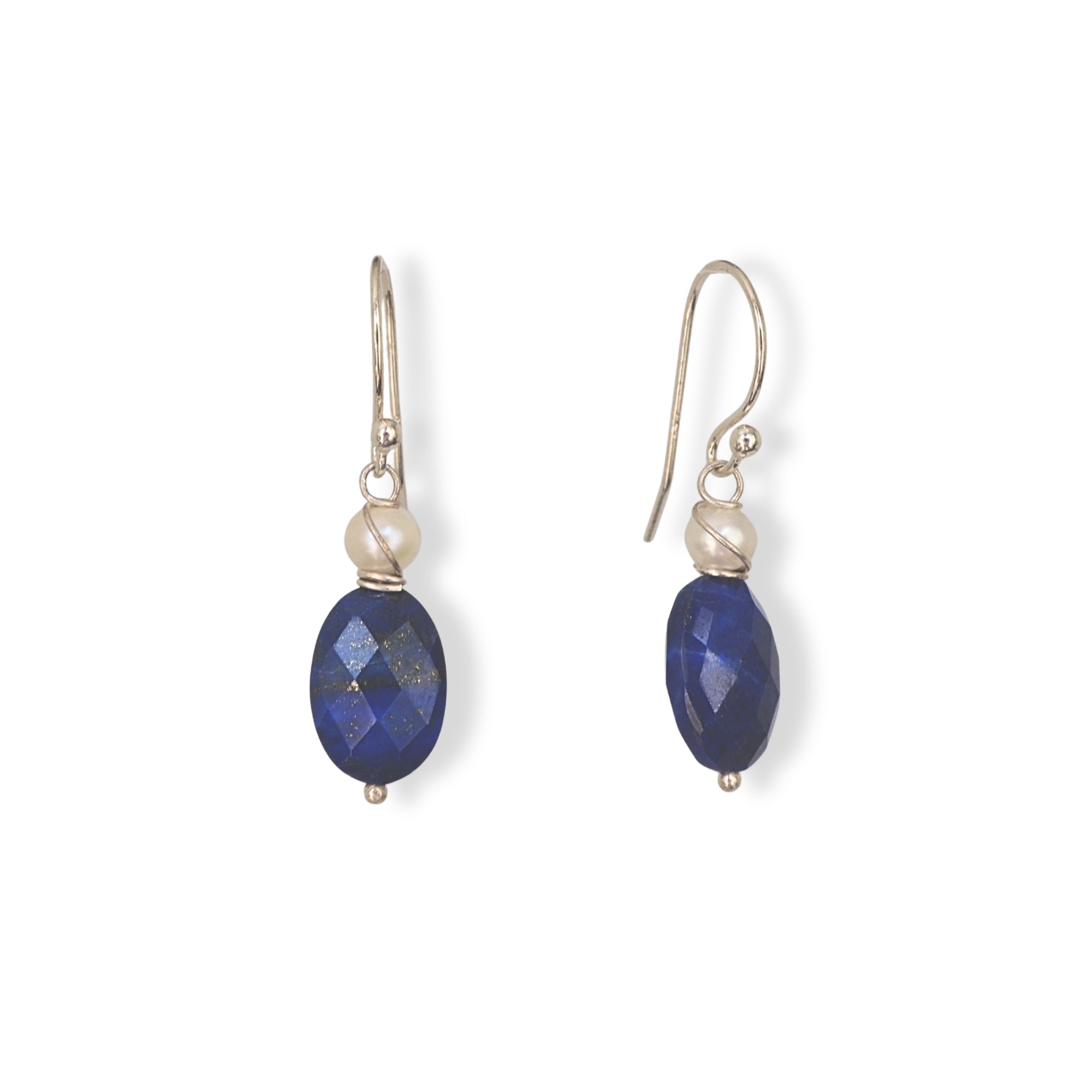 Oorbellen edelsteen lapis lazuli met zoetwaterparels in zilver