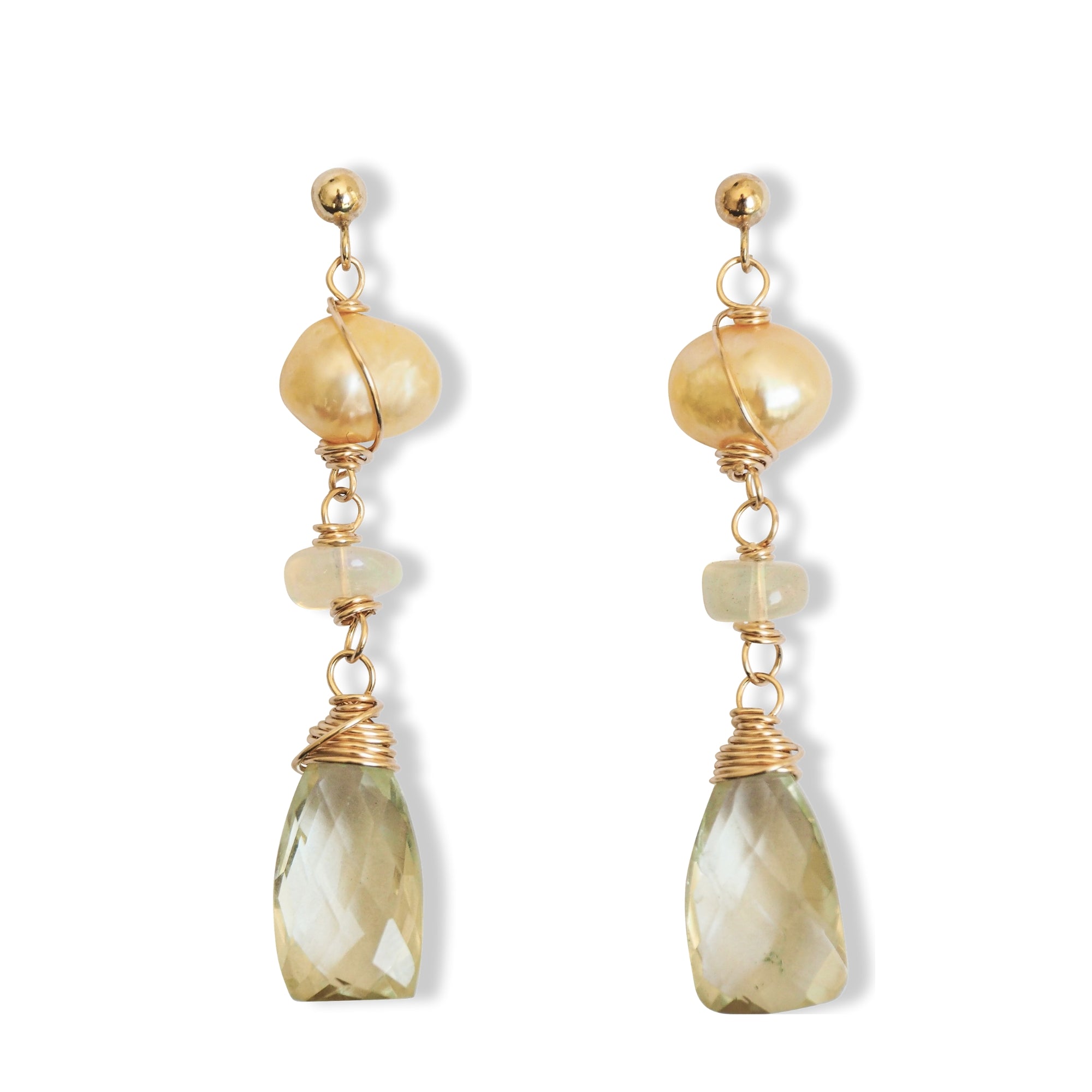 Handgemaakte oorbellen citrien, zoetwaterparels en opaal Oorbellen - Jewels with Flair