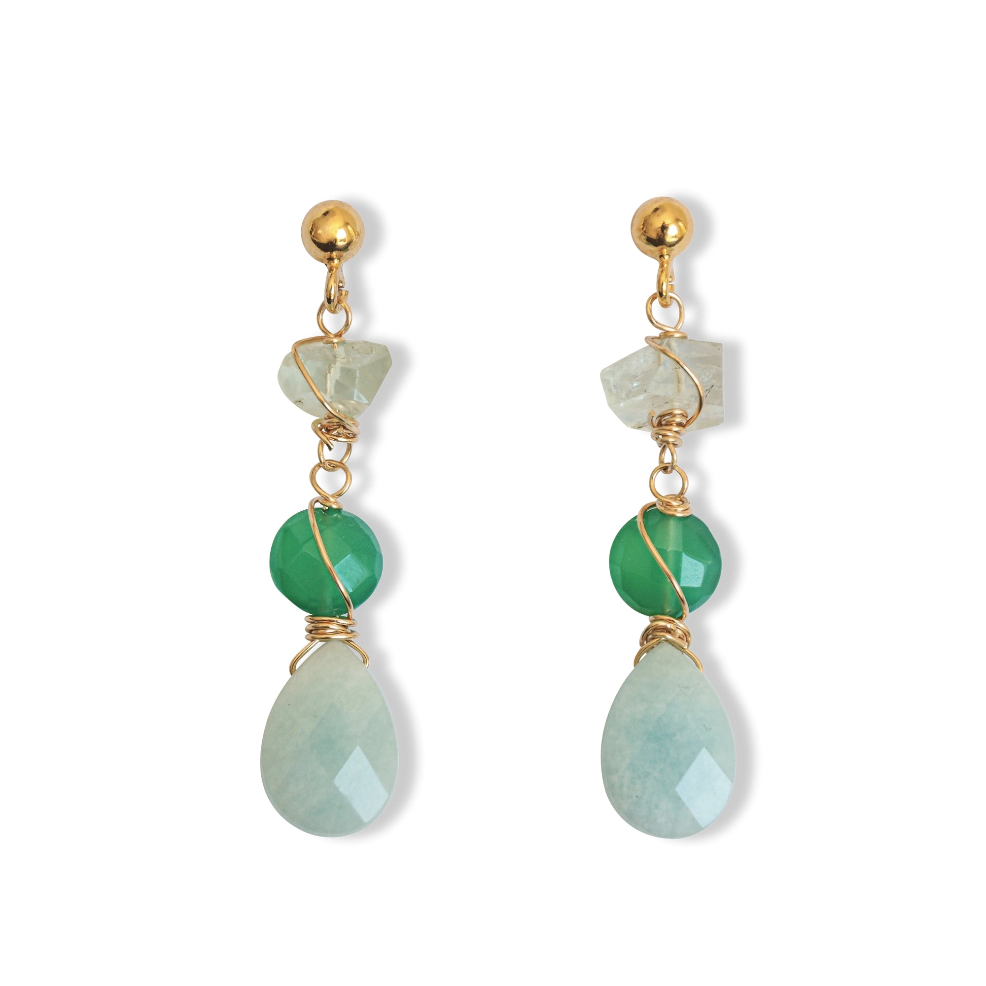 Handgemaakte oorbellen aquamarijn en groene onyx Oorbellen - Jewels with Flair