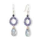 Oorbellen met swarovski druppel, edelsteen tanzaniet en lapis lazuli