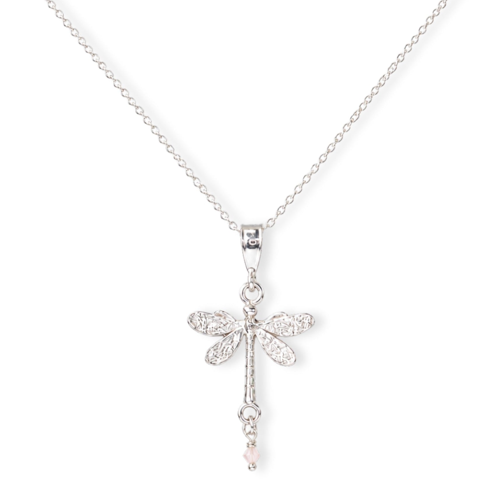 Ketting met libel bedel en rozenkwarts kraaltje