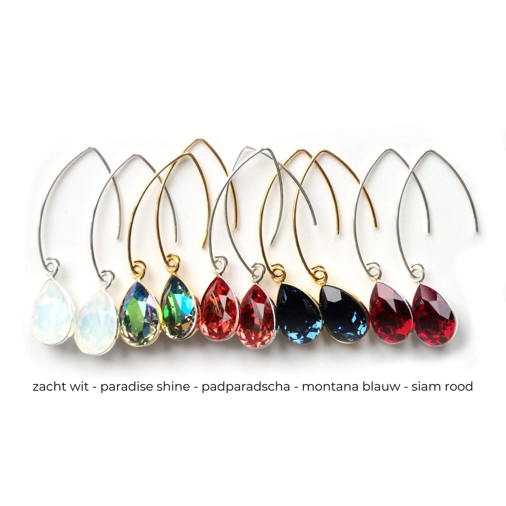 Elipse oorbellen met druppels van Swarovski kristallen in meerdere kleuren